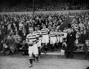 This is the first match after the prince of goalkeepers John Thomson died in a fatal accident at Ibrox. You can almost feel the grief from the silent fans.