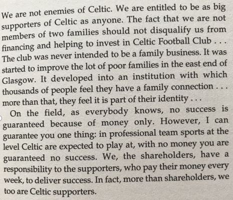Just been re-reading a book I bought after we were saved. Fergus McCann's words then are so relevant today to the supporters, the players and the Board....  Fergus McCann November 1993.............